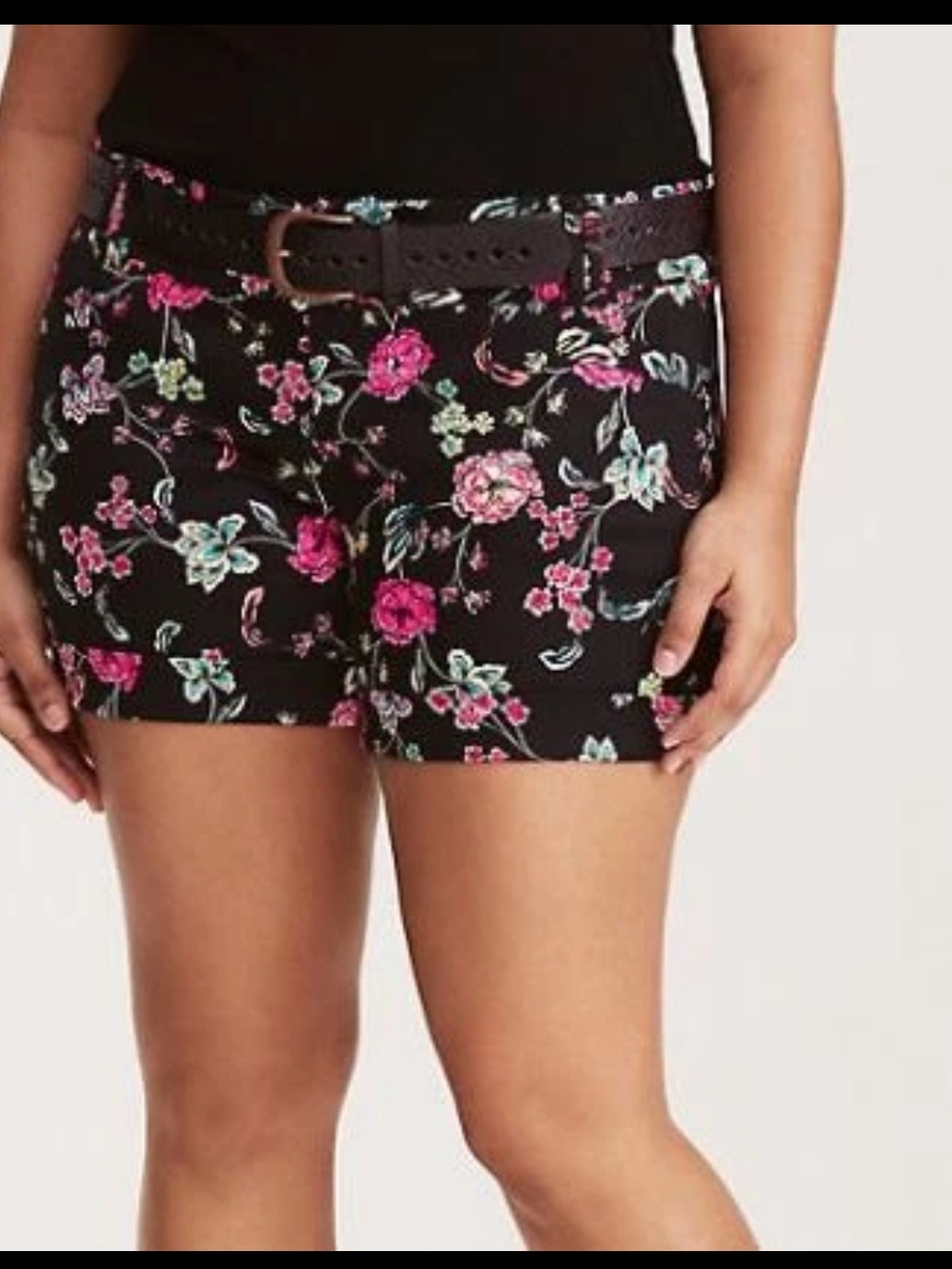 Torrid Sateen Cuffed Shorts Black Floral Stretch Shorts
